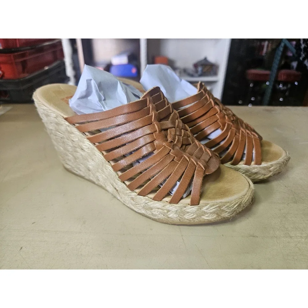 WOMENS MICHAEL KORS BROWN WEDGE OPEN TOE SHOES SIZE 6
